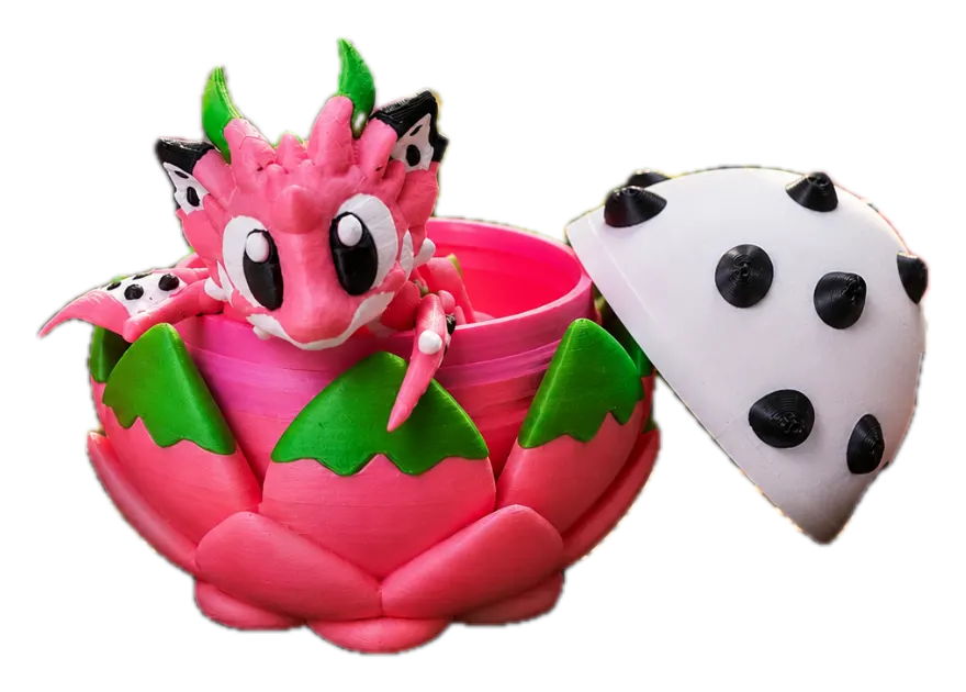Drakenfruit draak met ei, roze-witte draak met bijpassend decoratief ei, 3D-geprint