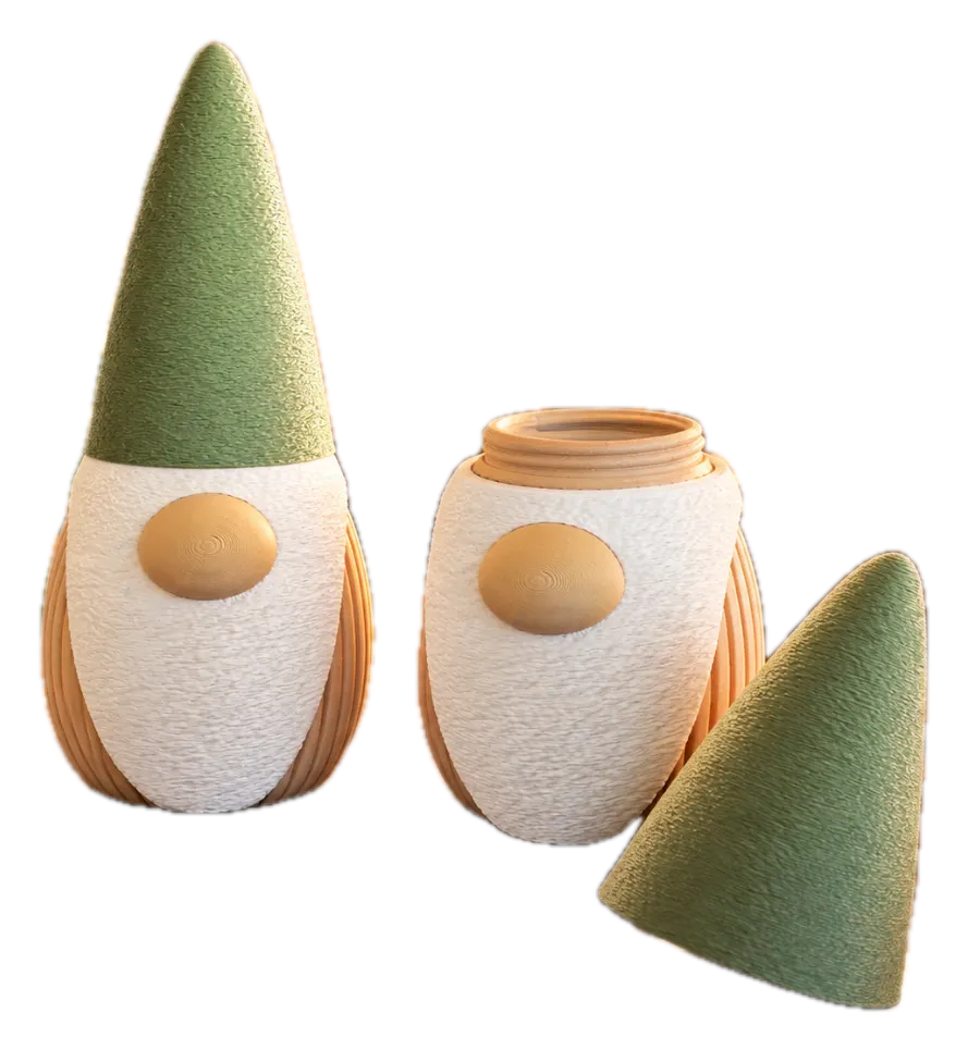 Kleine grommel groen: 3D-geprinte kabouter met grote groene muts, in groen en wit