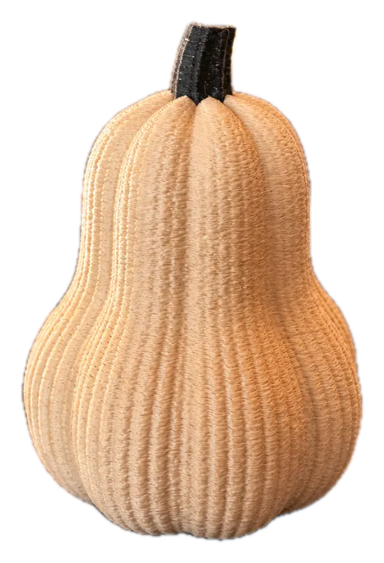 Pompoen klein beige met geribbeld oppervlak, 3D-geprint in een zachte natuurlijke tint