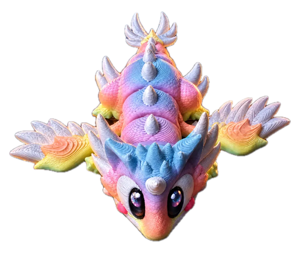 Regenboog draak met hoorns en vleugels in een zacht pastel regenboogverloop