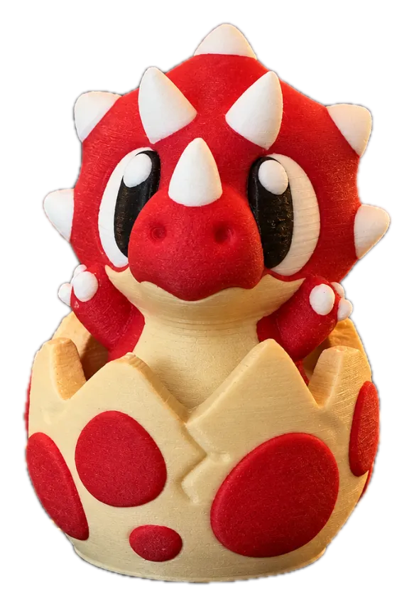 Triceratops clicker: rood met beige 3D-geprinte dino met drie hoorns en klikfunctie